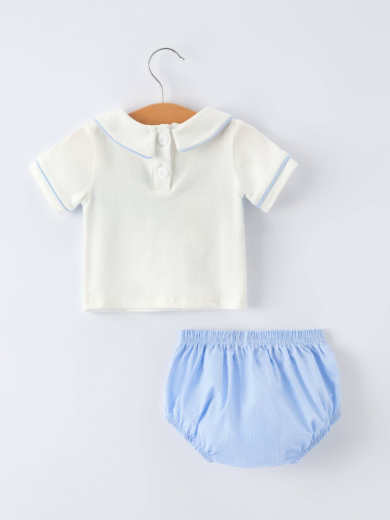 Blue Smocked Church cross Christ Bishop Christening Baby Boy Bloomer Set