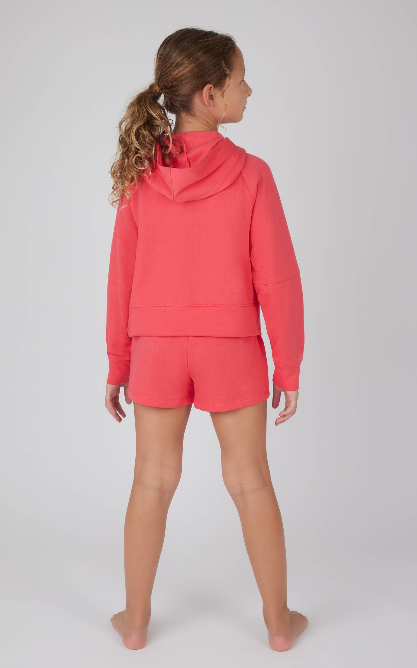 Girls Terry Brushed Half Zip Hoodie and Short - Set: CALYPSO CORAL