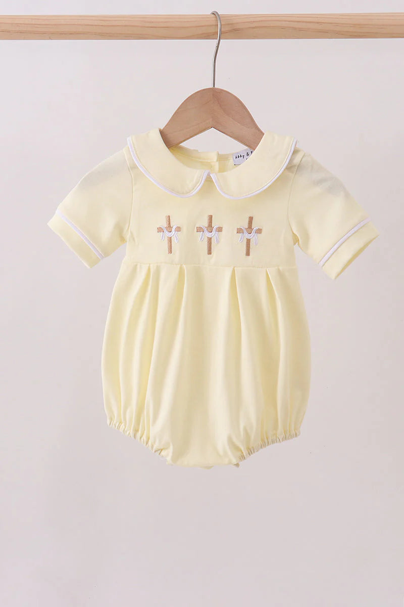 Yellow cross embroidery peter pan collar bubble baby boy