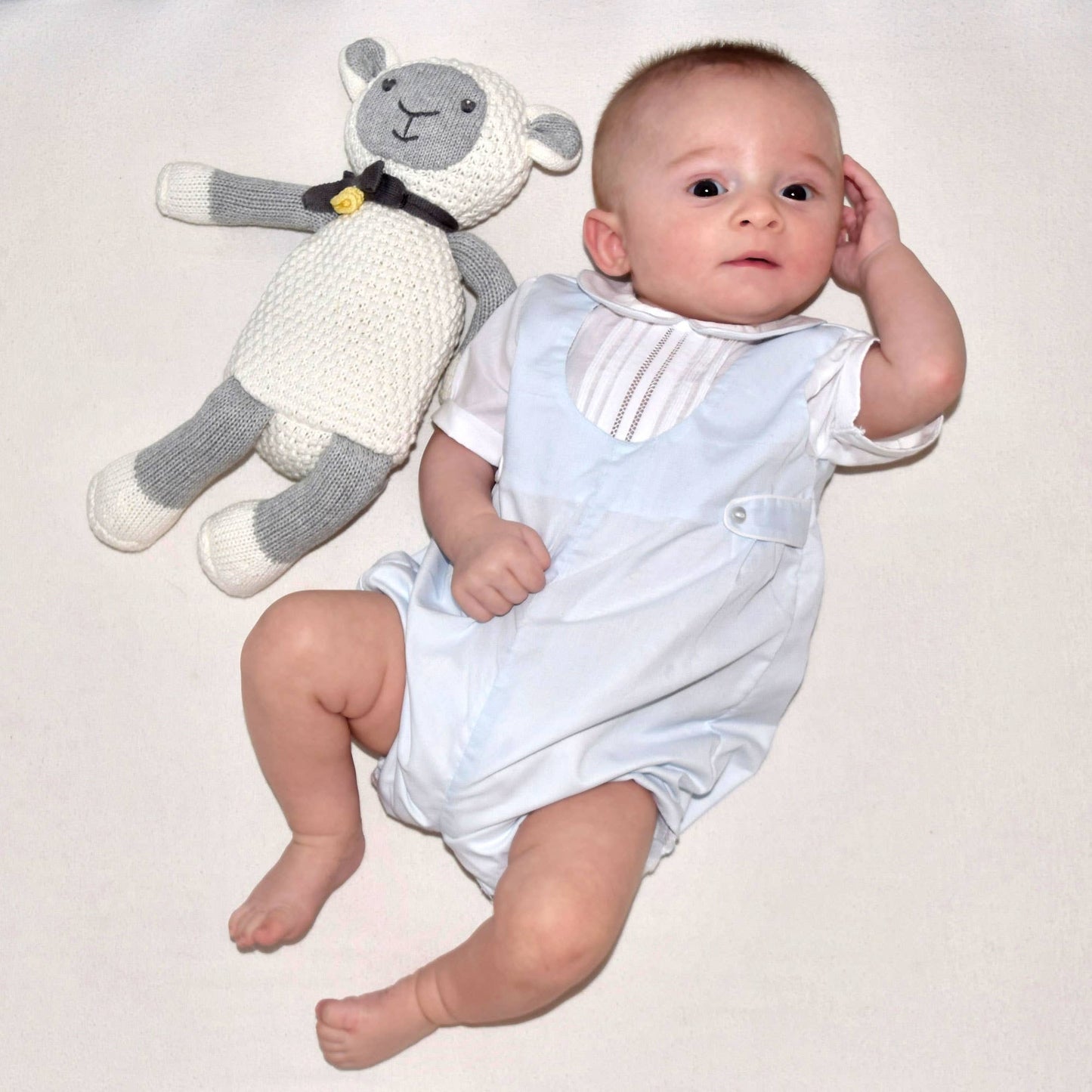 Baby boy Shortall with Pintucks and Side Tabs: Navy