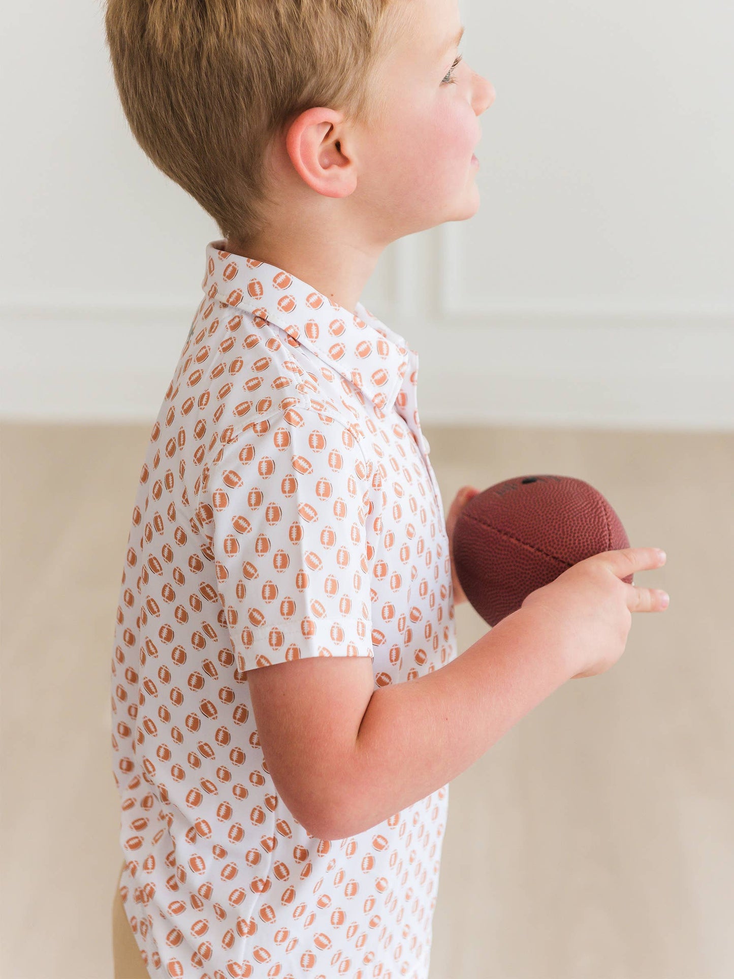 Boys Football Frenzy Knit Short Sleeve Performance Polo: White