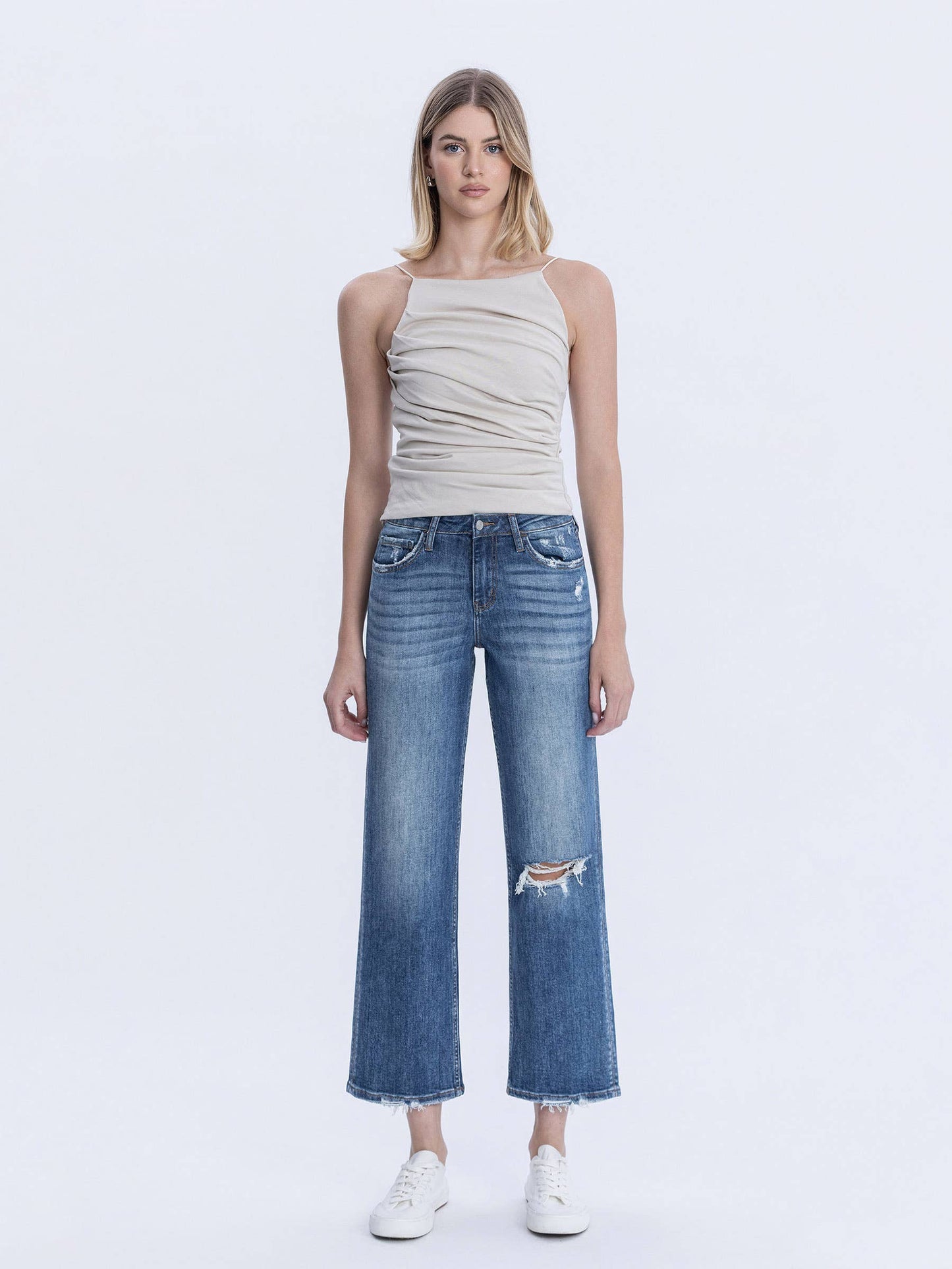 HIGH RISE DISTRESSED SLIM WIDE JEANS LV1284: SAILOR SNAP