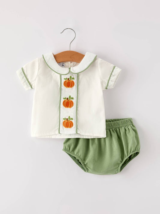 Fall Halloween&Thanksgiving Applique Boys Bloomers Romperset