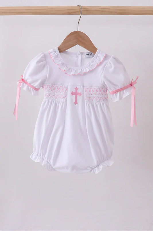 Embroidery Pink cross bubble baby girl