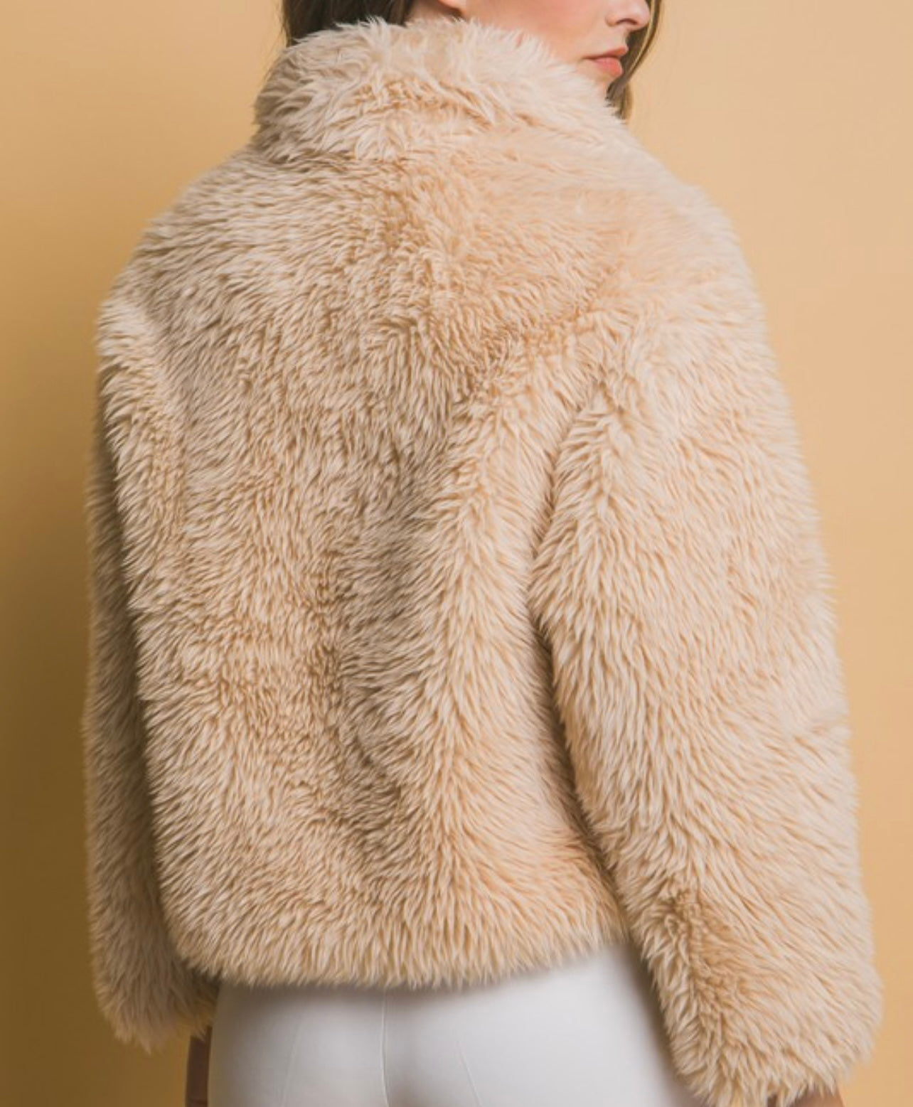 Mid waist faux fur coat in tan