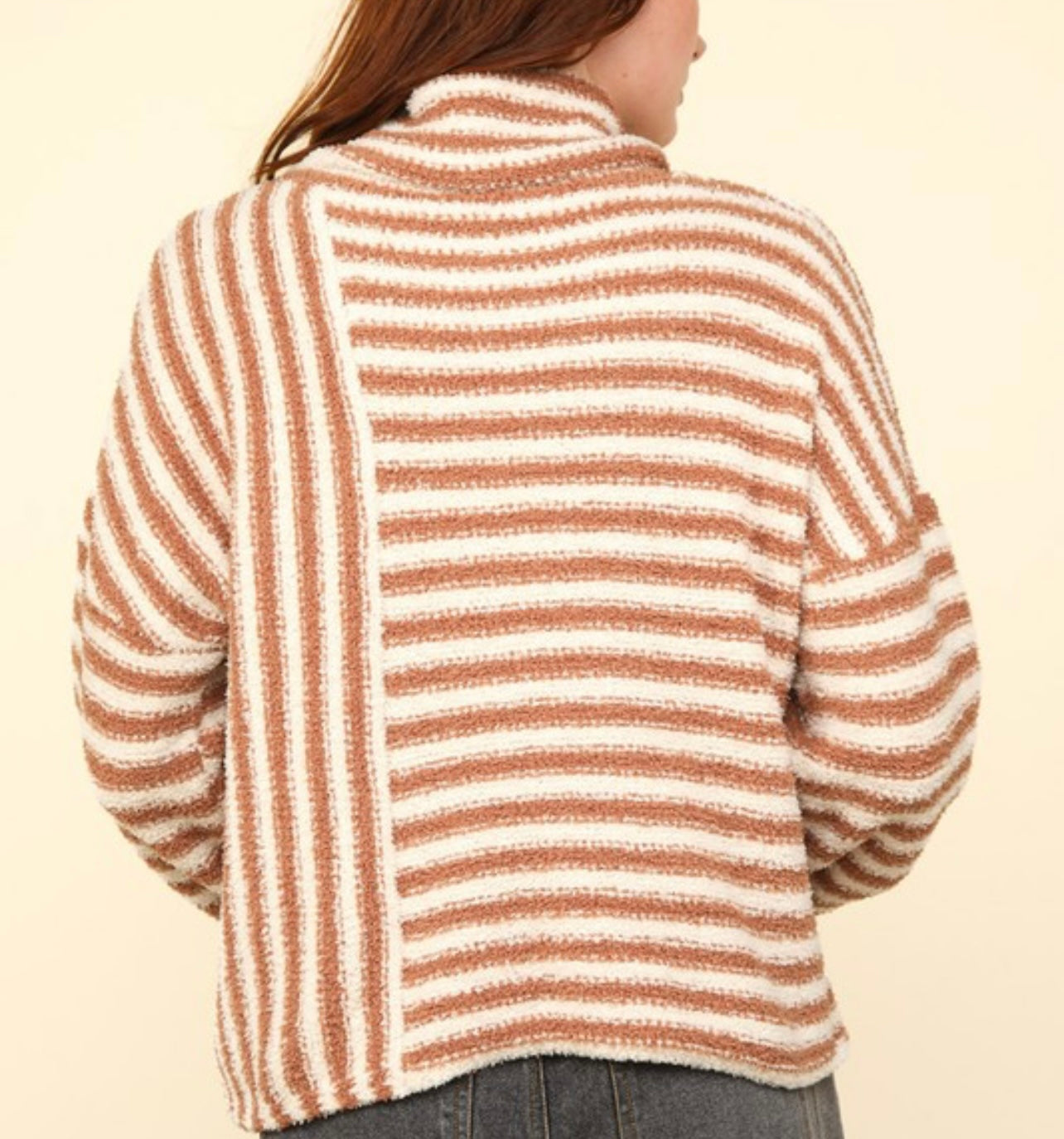 Mock neck Soft knit striped sweater