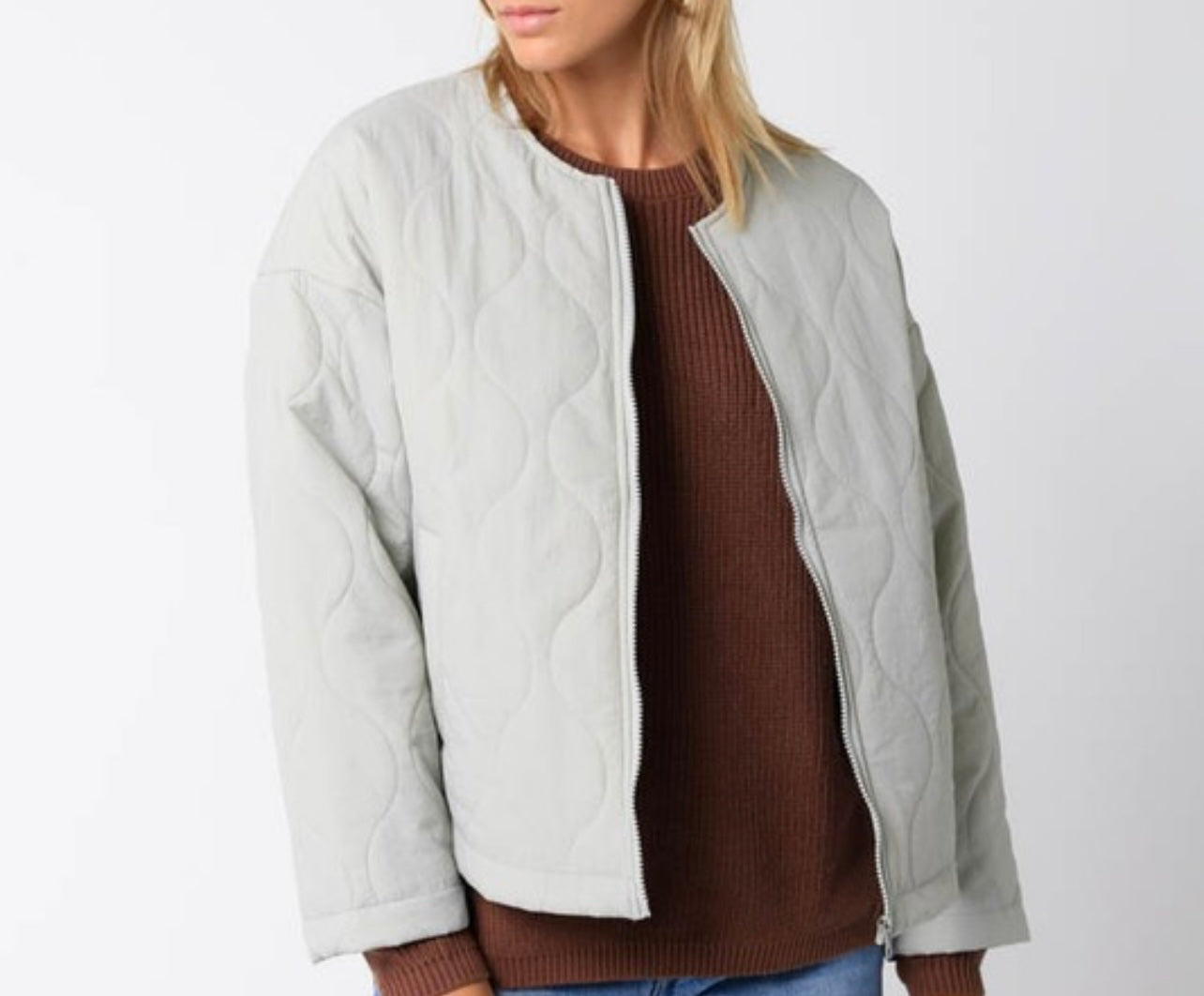 Quilted zip jacket in silver