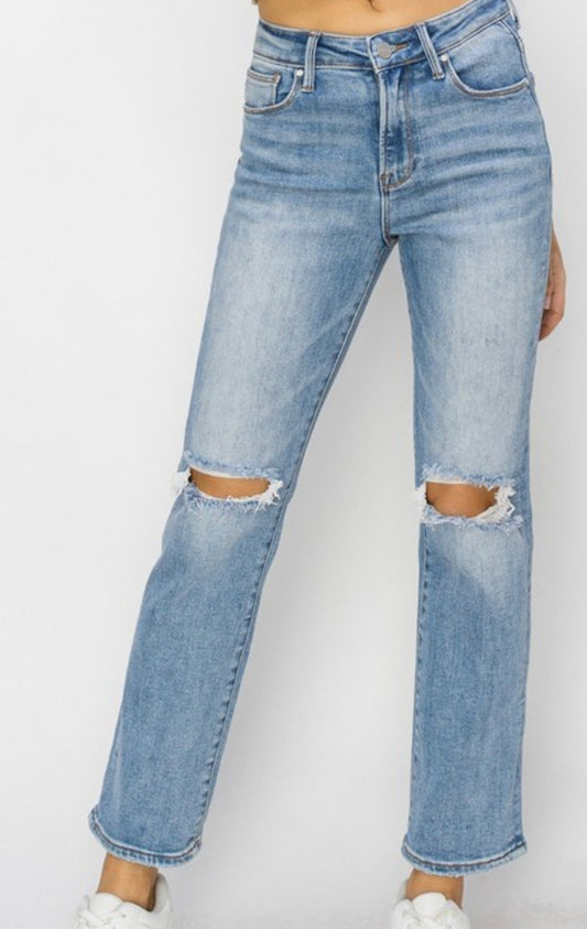 RISEN HIGH RISE ANKLE SLIM STRAIGHT JEANS