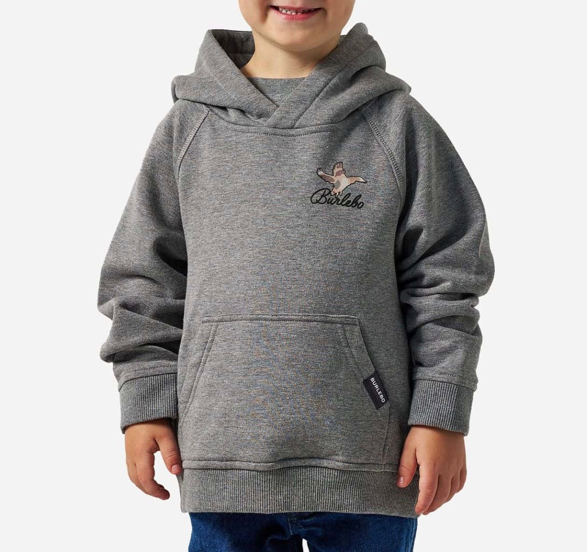 Burlebo youth fleece hoodie jacket- ducks flying in - darker heather grey