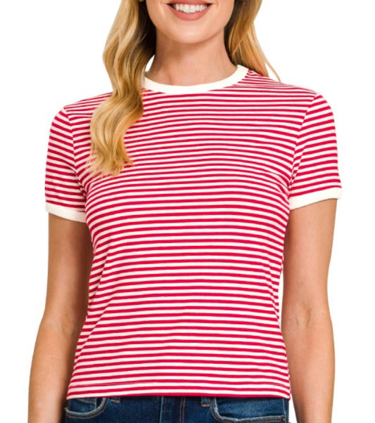 Ruby contrast striped tee