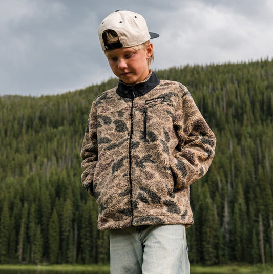 Burlebo youth Sherpa full zip rocky mountain camo