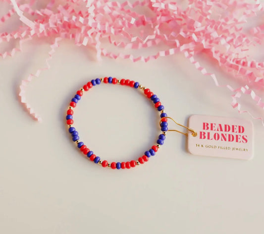 Red and blue beaded blonde