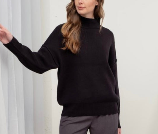 Mock neck black ribbed sweater