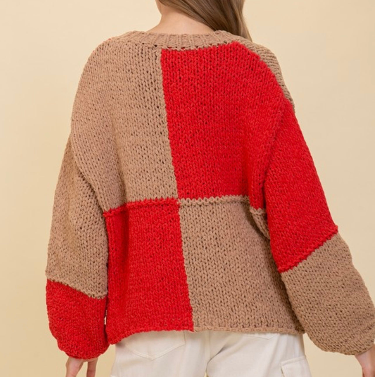 Brown and red block sweater