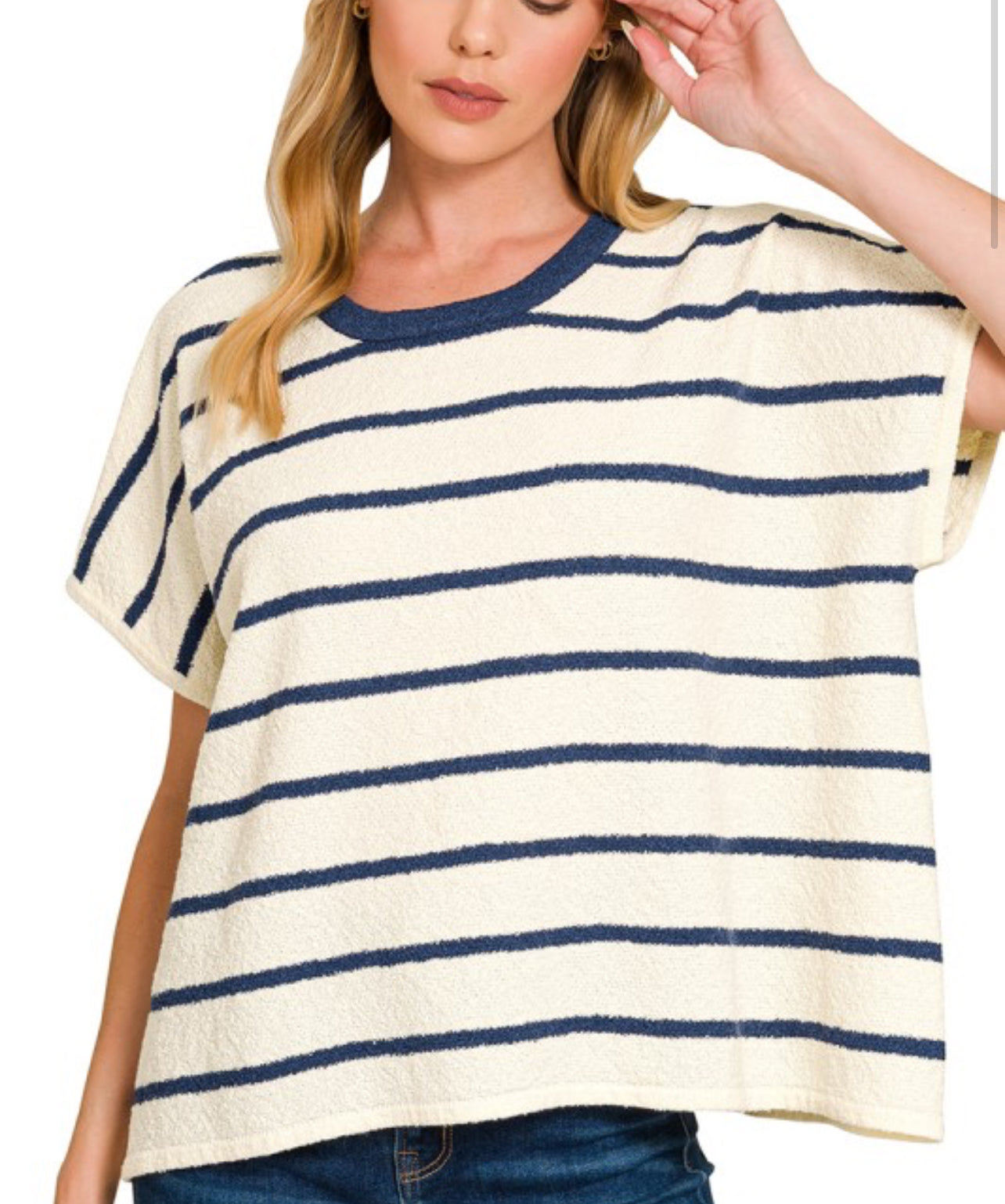 Oversized striped sweater top navy