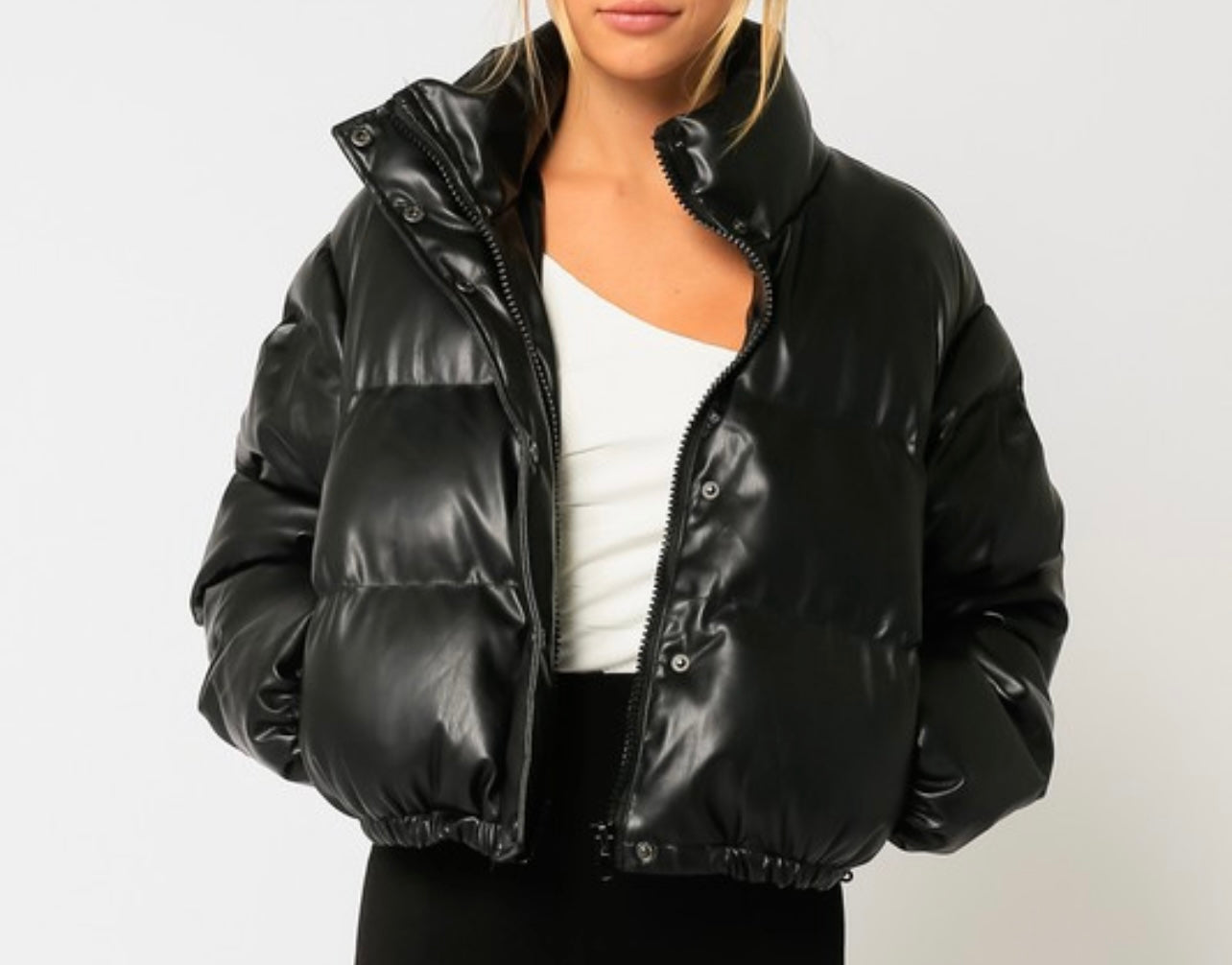 Faux leather puffer jacket