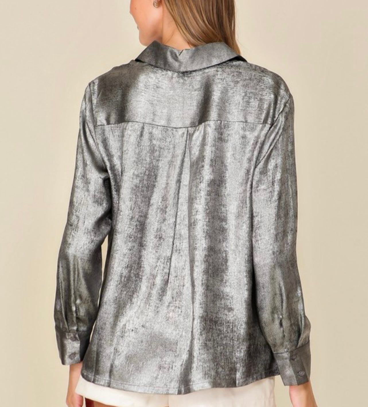 Foiled black button up