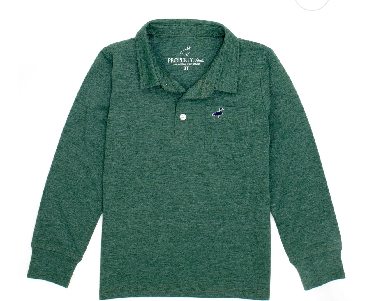 Properly tied Boys Harrison Pocket Polo LS Hunter Green