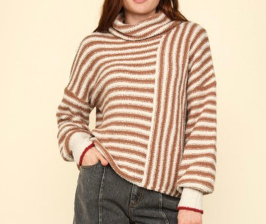 Mock neck Soft knit striped sweater