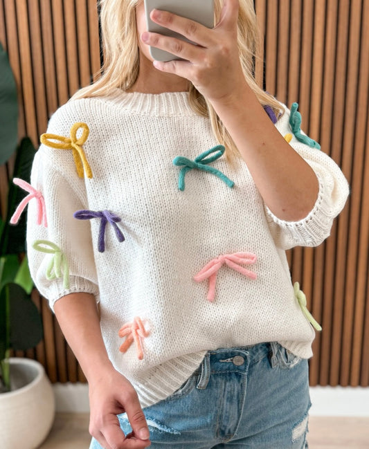 Make it bows puff sleeve sweater