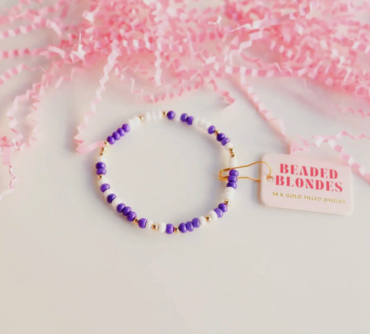 Purple and white beaded blonde