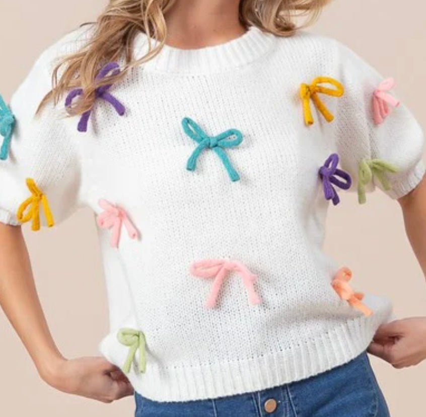 Make it bows puff sleeve sweater