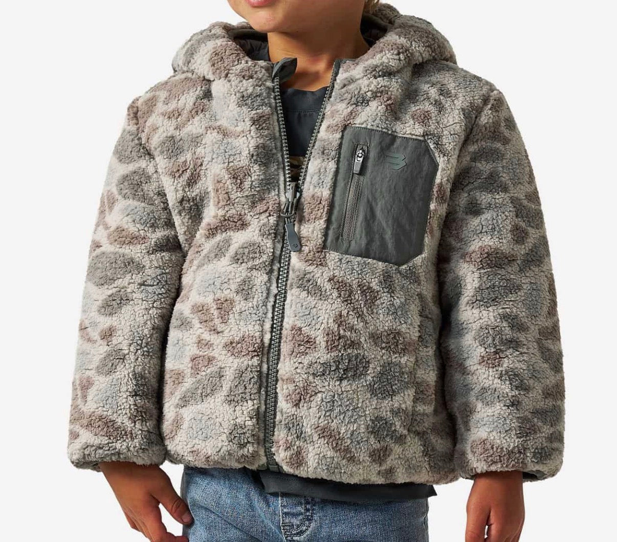Burlebo youth mountain fleece hoodie jacket - classics deer camo reversible