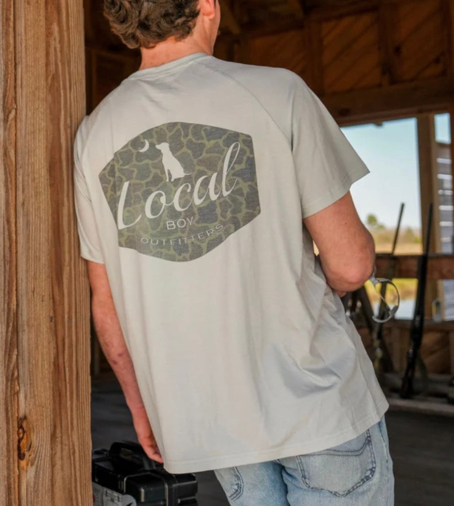 Local boy Graphic Short Sleeve Heather Blend Crew -
Brush Badge - cool grey
