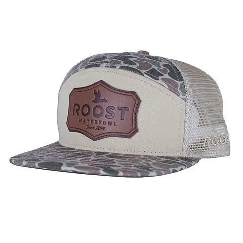 Roost fieldstone Camo 7 Panel Shield Leather Patch Hat