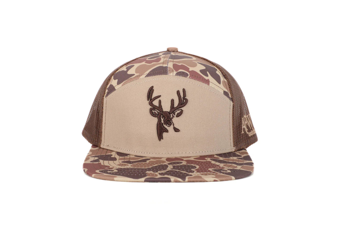 AMERICAN FLYWAY WATERFOWL
Deer 7 Panel Brown Old School AFW Style w- 3 D Puff and Brown Mesh Hat