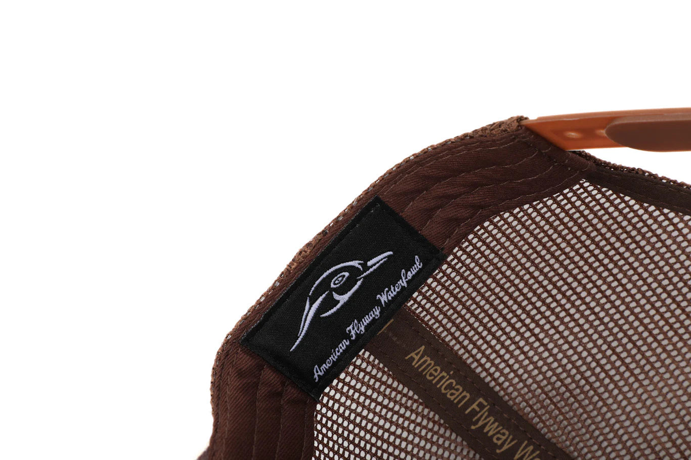 AMERICAN FLYWAY WATERFOWL
Deer 7 Panel Brown Old School AFW Style w- 3 D Puff and Brown Mesh Hat