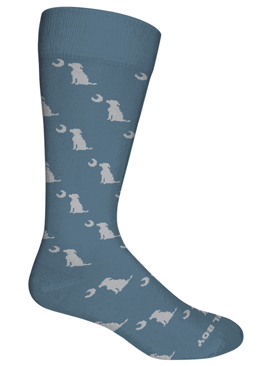 Local boy Dress Socks Smokey blue dog & moon