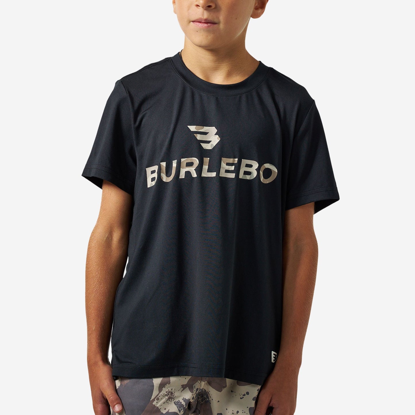 Burlebo youth go to tee - flying b logo - black and classic deer camo