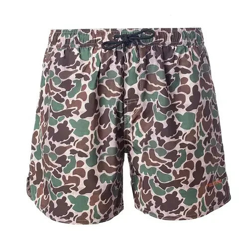 Fieldstone youth camo Active Shorts orange logo