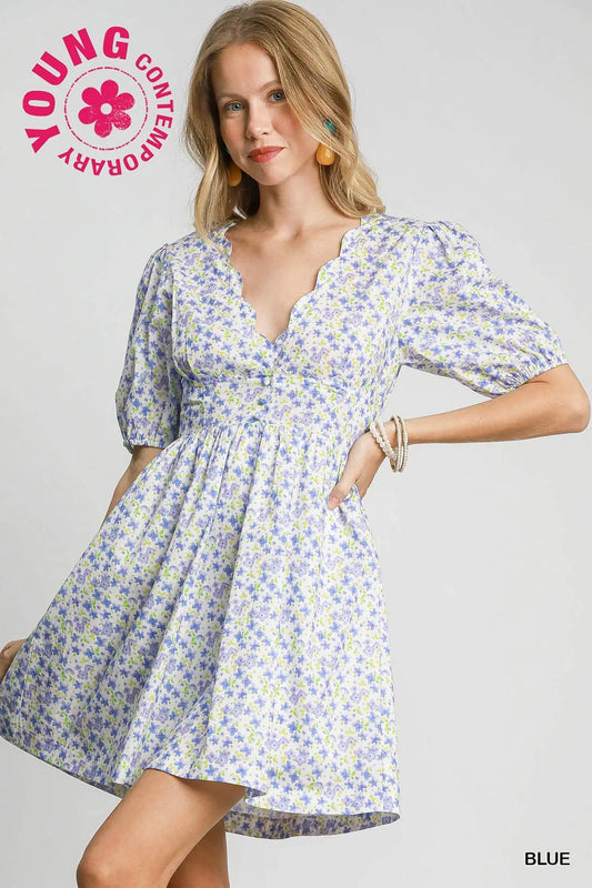 Floral Print Mini Dress blue