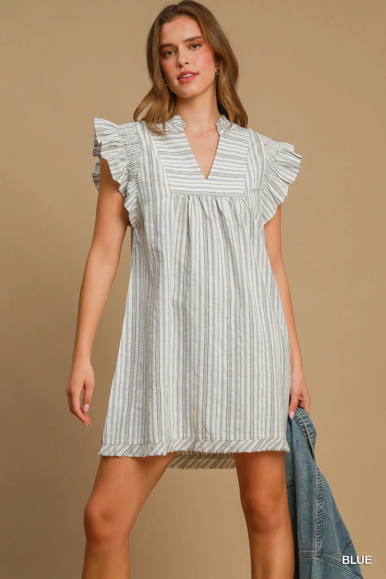 Striped Babydoll Dress blue