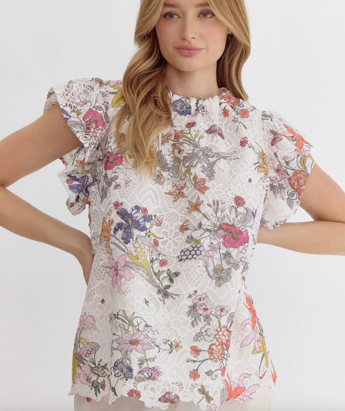 Entro Off white floral lace top