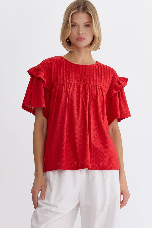 Entro Textured round neck short sleeve top