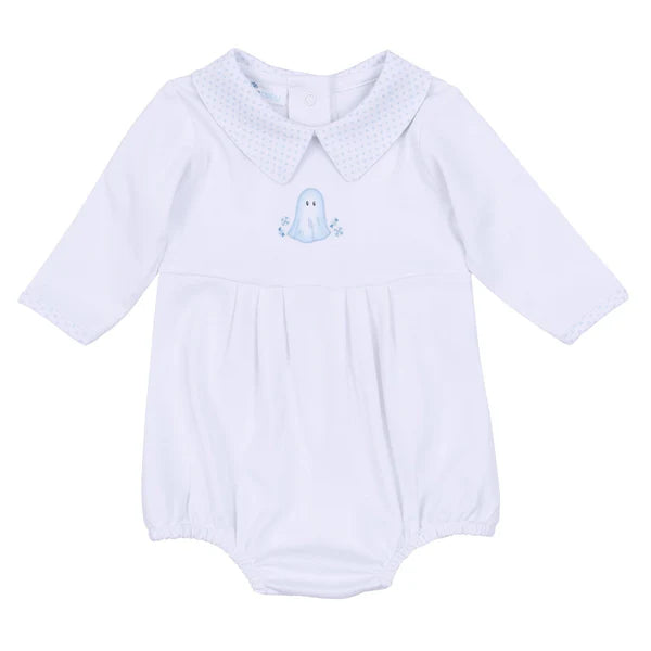My little boo embroidered collared long sleeve bubble blue