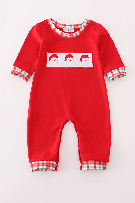 Red santa claus embroidery romper