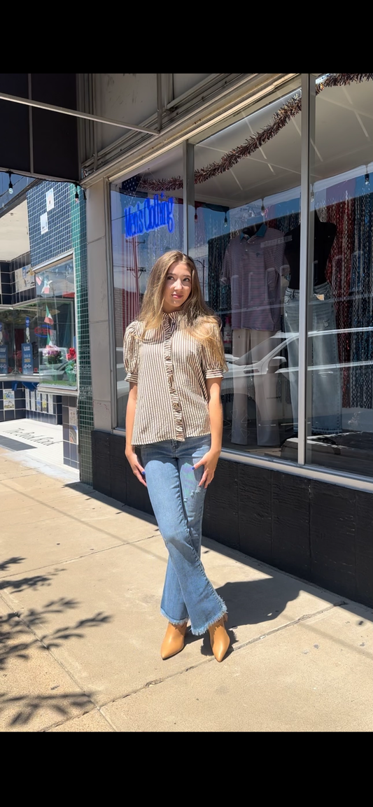 Entro brown ruffle button down