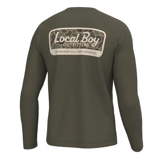 Local boy Brush Camo Mark Long Sleeve Heather Performance Shirt - cedar