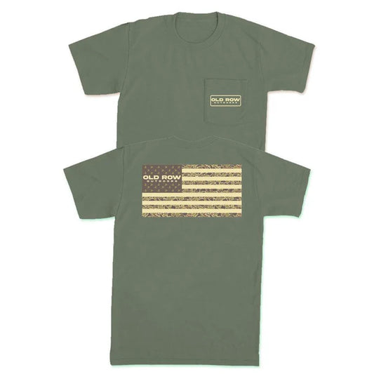 OLD ROW OUTDOORS CAMO FLAG POCKET TEE