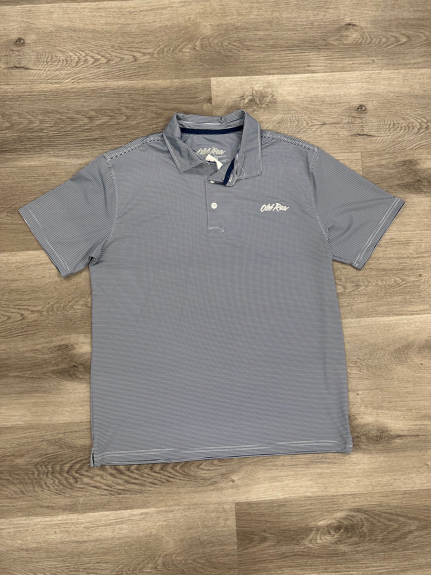 Old row navy and white striped polo