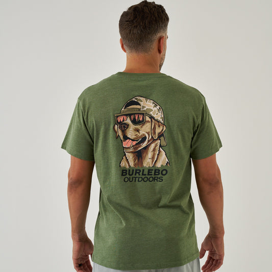 Burlebo Adult SS Tee - Mallard Camo Dog - Heather Olive