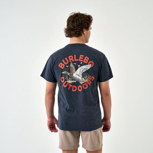 Burlebo Adult SS Tee - Old School Duck Hunt - Heather Navy