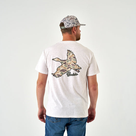 Burlebo Adult SS Tee - Flying Pintail Camo Duck - Heather Oatmeal