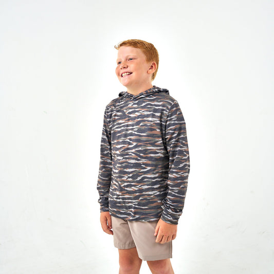 Burlebo Youth Performance Hoodie - Tiger Stripe Camo - Wetland