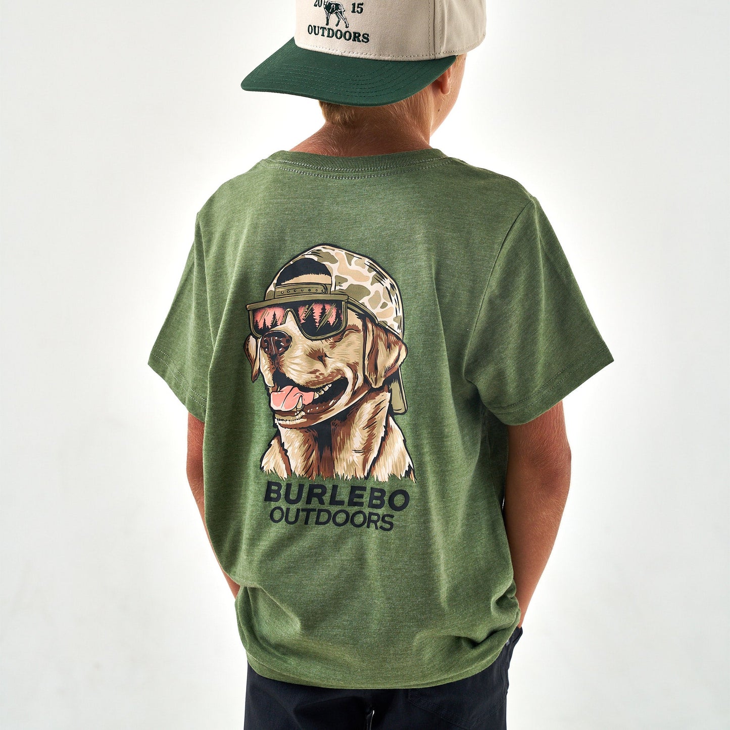 Burlebo Youth Tee - Mallard Camo Dog - SS - Heather Olive
