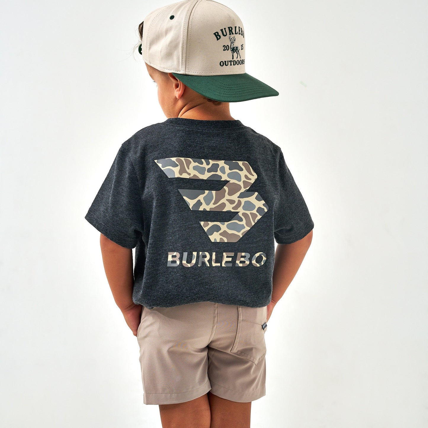 Burlebo Youth Tee - Classic Deer Camo Signature Logo - Heather Black